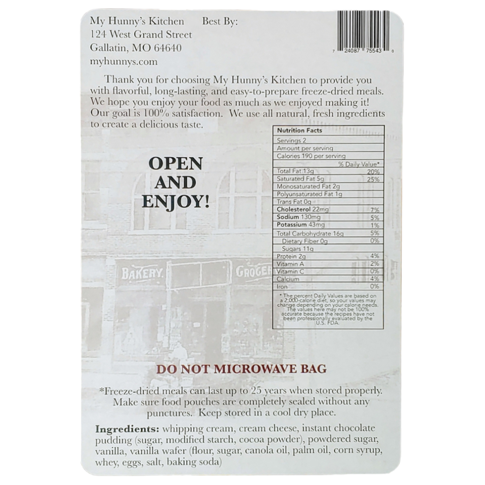 Chocolate Cream Pies Freeze Dried Dessert packaging back view